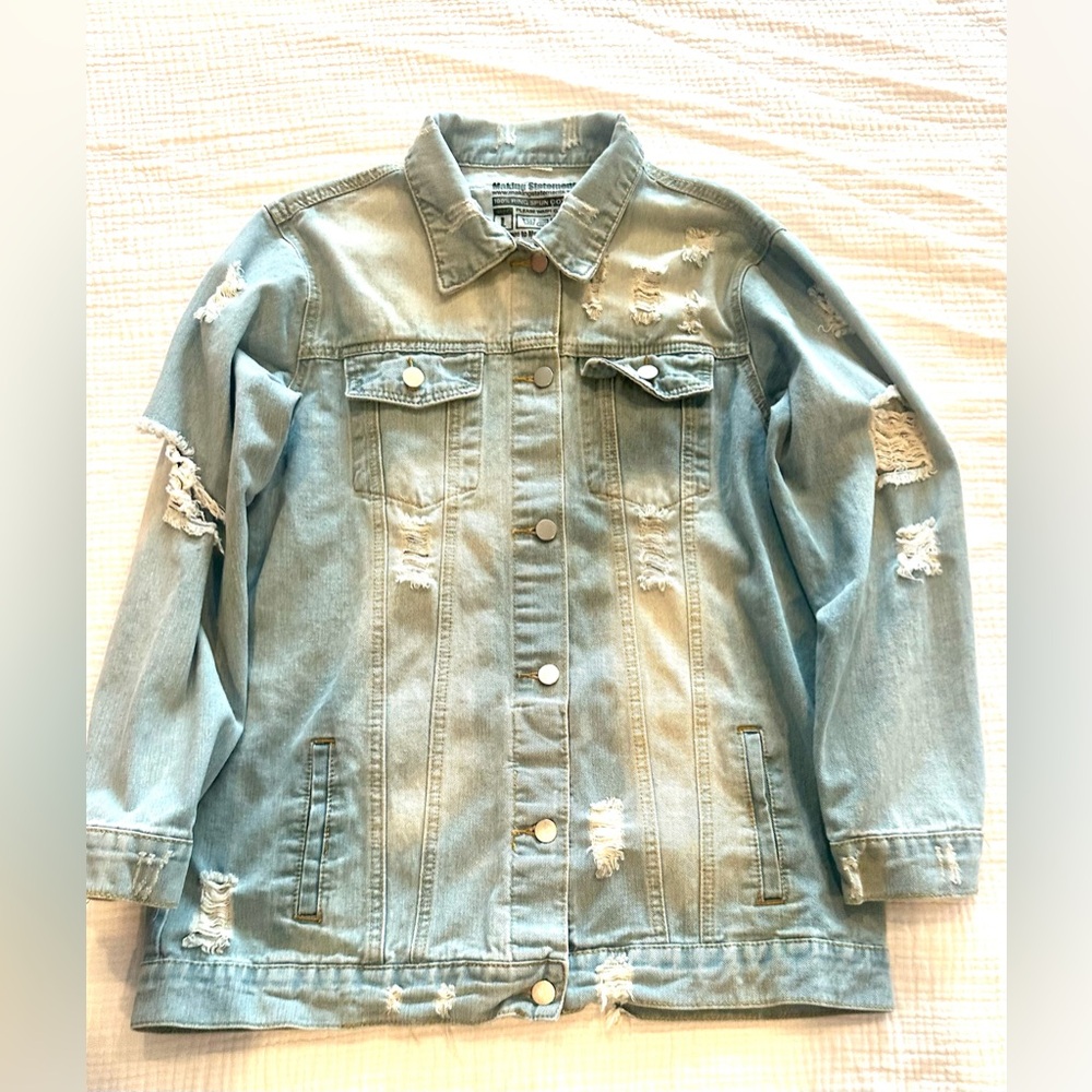 Making Statement Distressed Light Wash Denim Truk… - image 2